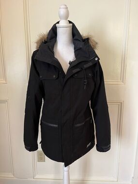 Volcom Black Hooded Ski Parka with Faux Fur Trim